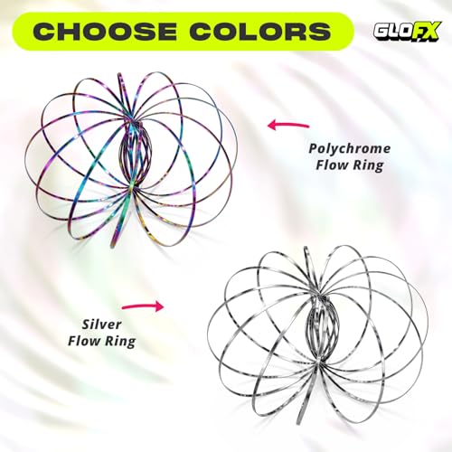 GloFX Silver Sensory Flow Ring – Kinetic Fidget Toy for Stress Relief, Collapsible Magic Bracelet Slinky for Teens and Adults