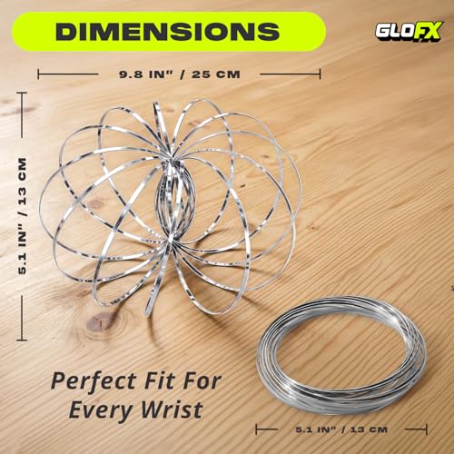 GloFX Silver Sensory Flow Ring – Kinetic Fidget Toy for Stress Relief, Collapsible Magic Bracelet Slinky for Teens and Adults