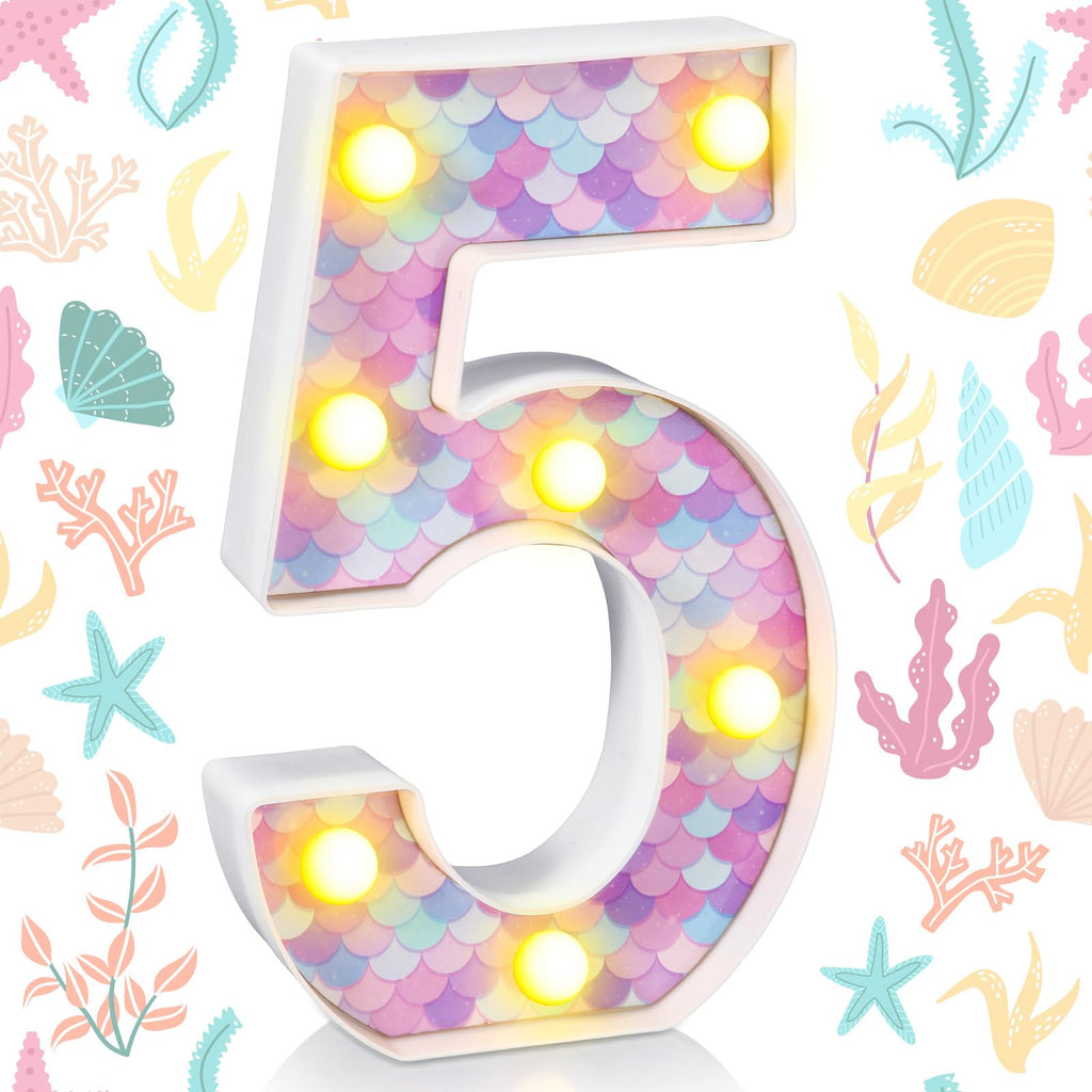 Glooglitter Mermaid LED Number 5 - Glowing Mermaid Scale Party Decoration