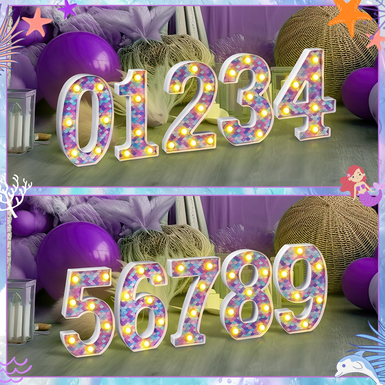 Glooglitter Mermaid LED Number 5 - Glowing Mermaid Scale Party Decoration