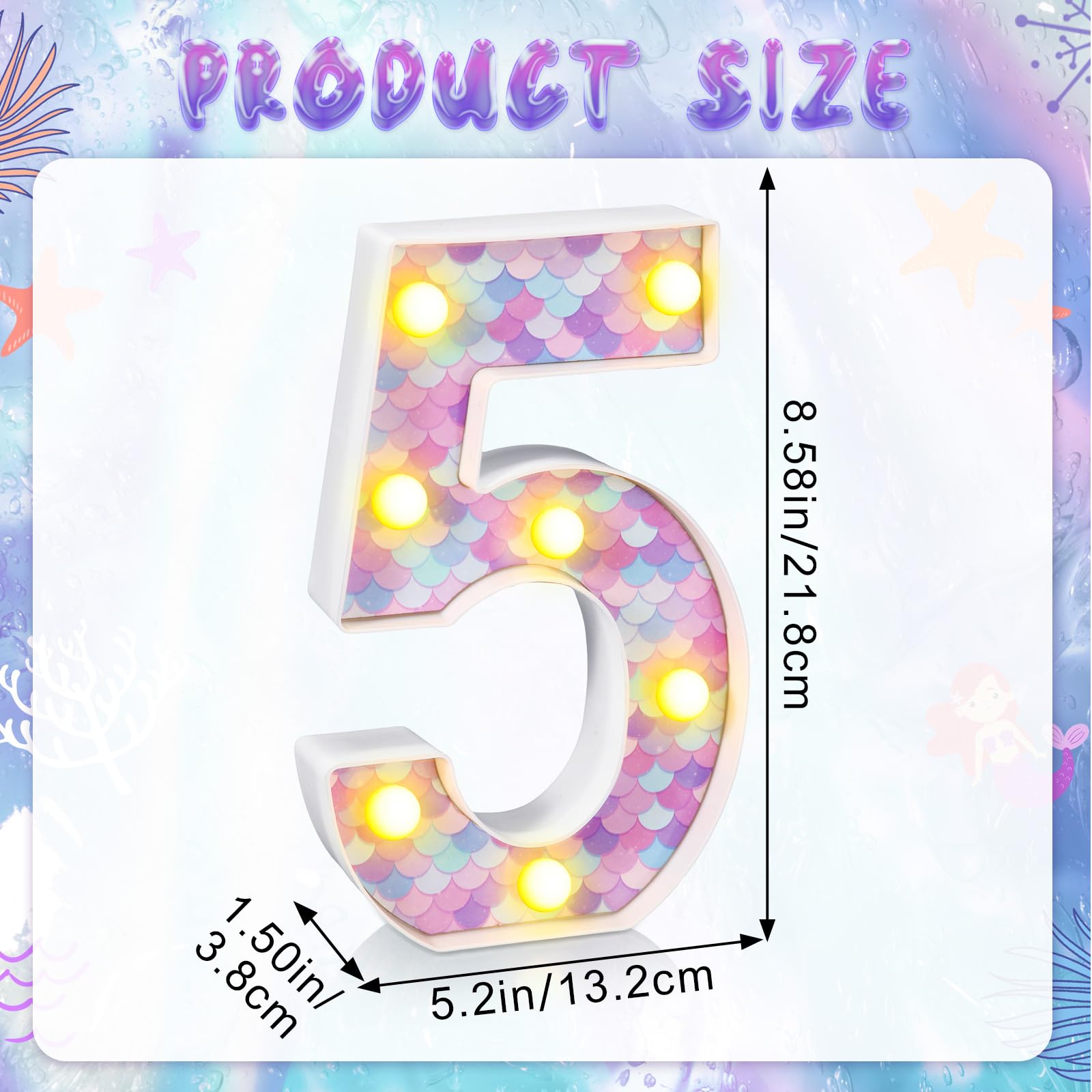 Glooglitter Mermaid LED Number 5 - Glowing Mermaid Scale Party Decoration