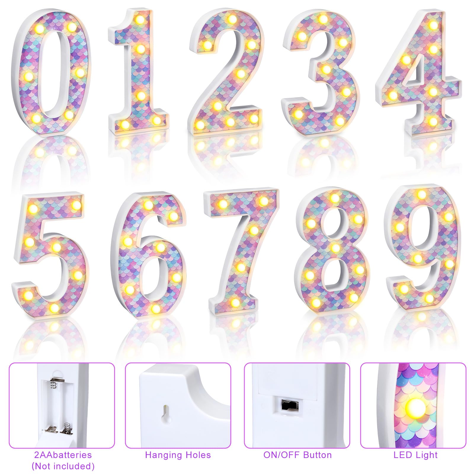 Glooglitter Mermaid LED Number 5 - Glowing Mermaid Scale Party Decoration
