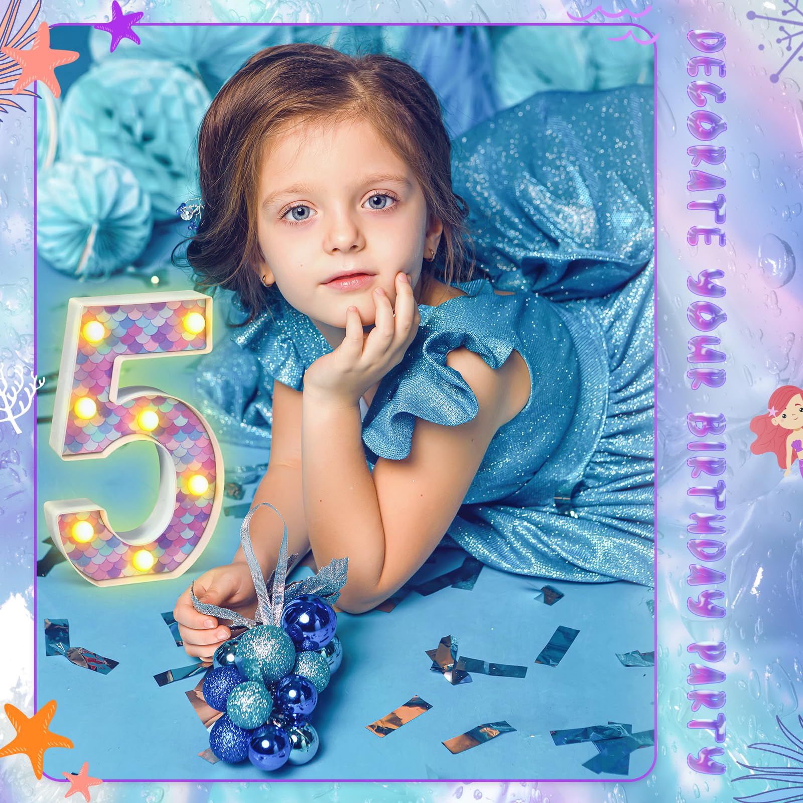 Glooglitter Mermaid LED Number 5 - Glowing Mermaid Scale Party Decoration