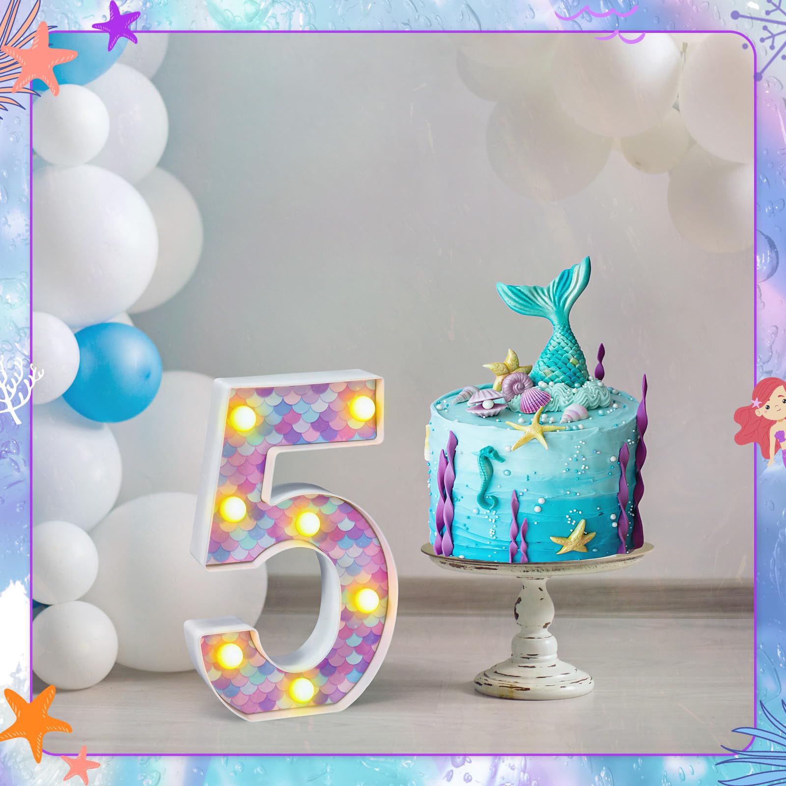 Glooglitter Mermaid LED Number 5 - Glowing Mermaid Scale Party Decoration