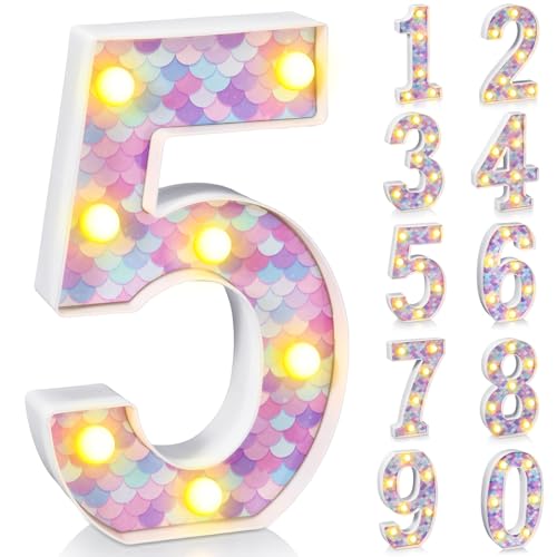 Glooglitter Mermaid LED Number 5 - Glowing Mermaid Scale Party Decoration