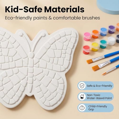 GloomGlo Butterfly & Unicorn Plaster Painting Kit with 12 Acrylic Paints, Brushes, and Easels