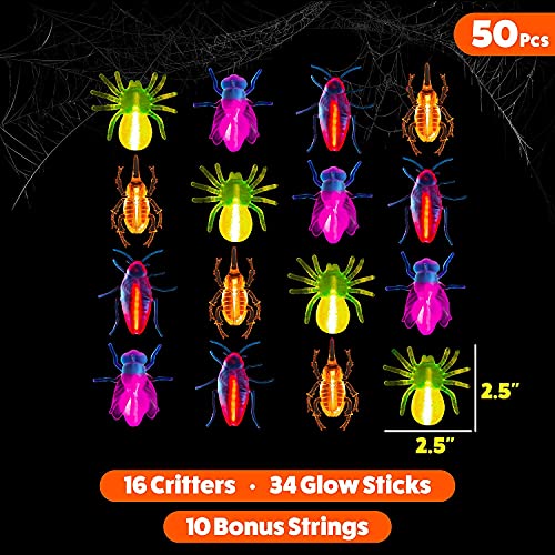 Glow Critters 50-Pack Glow-in-the-Dark Bug Toys & Glow Sticks – Party Favors & Easter Egg Fillers