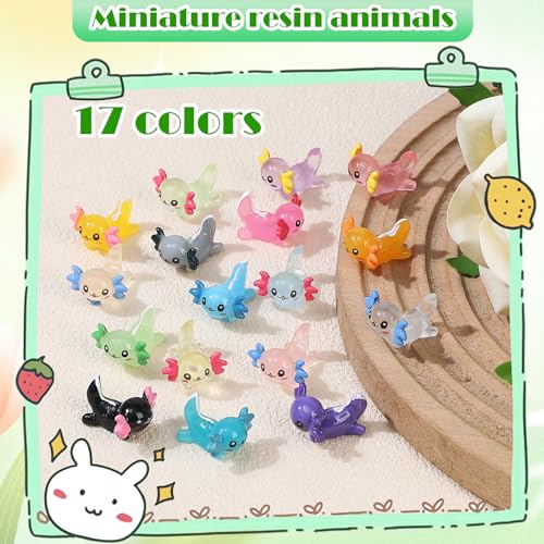 Glow-in-the-Dark Mini Resin Axolotl Figurines - 51 Pieces, 17 Styles for DIY Dollhouse Decor & Miniature Landscapes