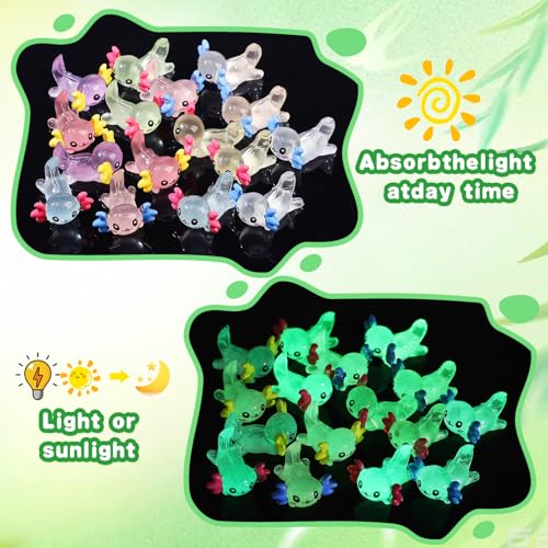 Glow-in-the-Dark Mini Resin Axolotl Figurines - 51 Pieces, 17 Styles for DIY Dollhouse Decor & Miniature Landscapes