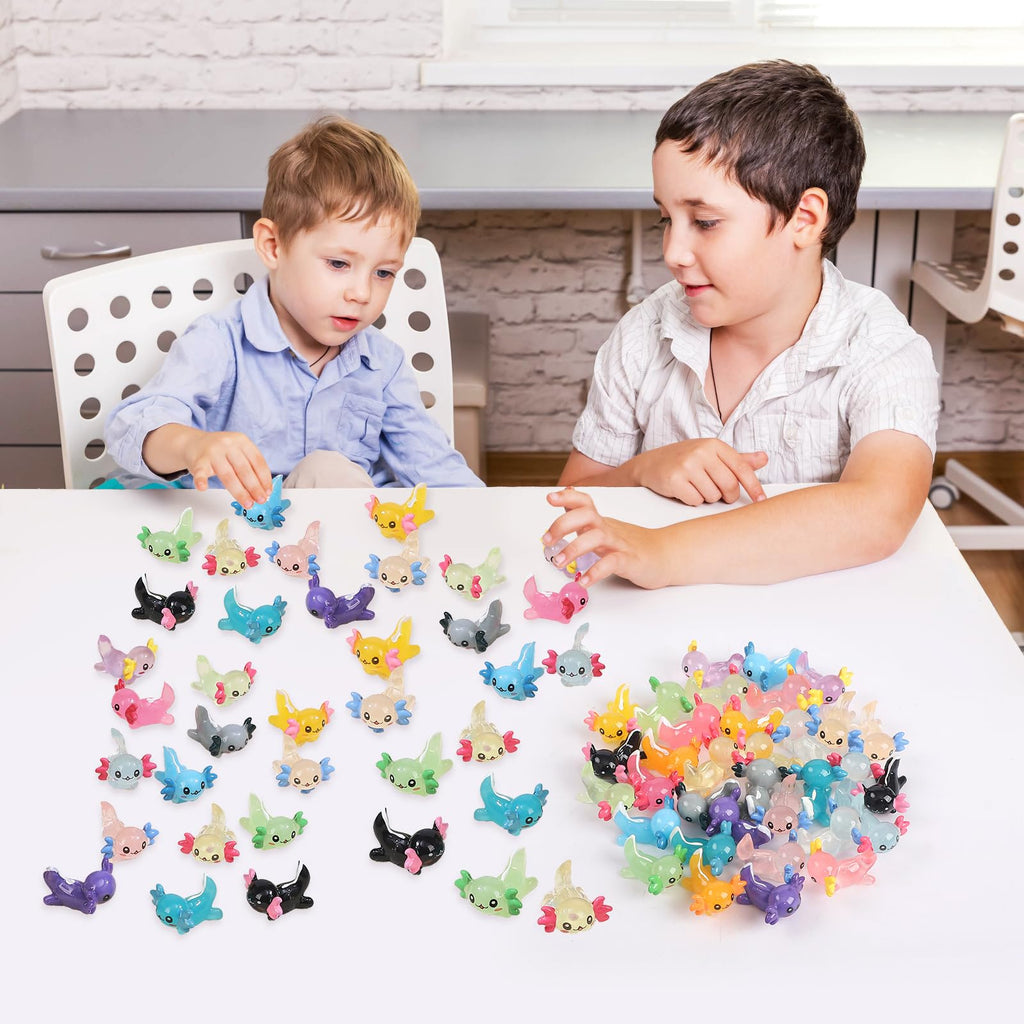 Glow-in-the-Dark Mini Resin Axolotl Figurines - 51 Pieces, 17 Styles for DIY Dollhouse Decor & Miniature Landscapes