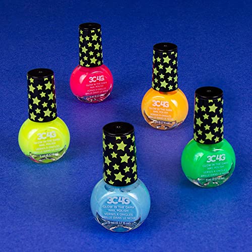 Glow in the Dark Nail Polish Set for Kids - 5 Neon Colors, Non-Toxic, Water-Based, Ages 8+ - 3C4G