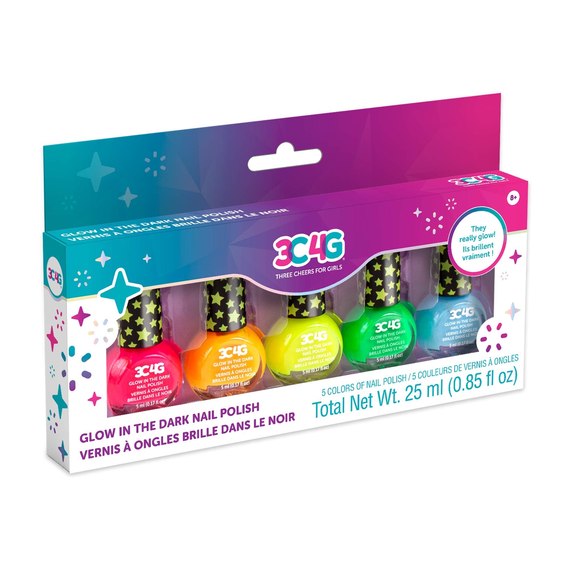 Glow in the Dark Nail Polish Set for Kids - 5 Neon Colors, Non-Toxic, Water-Based, Ages 8+ - 3C4G