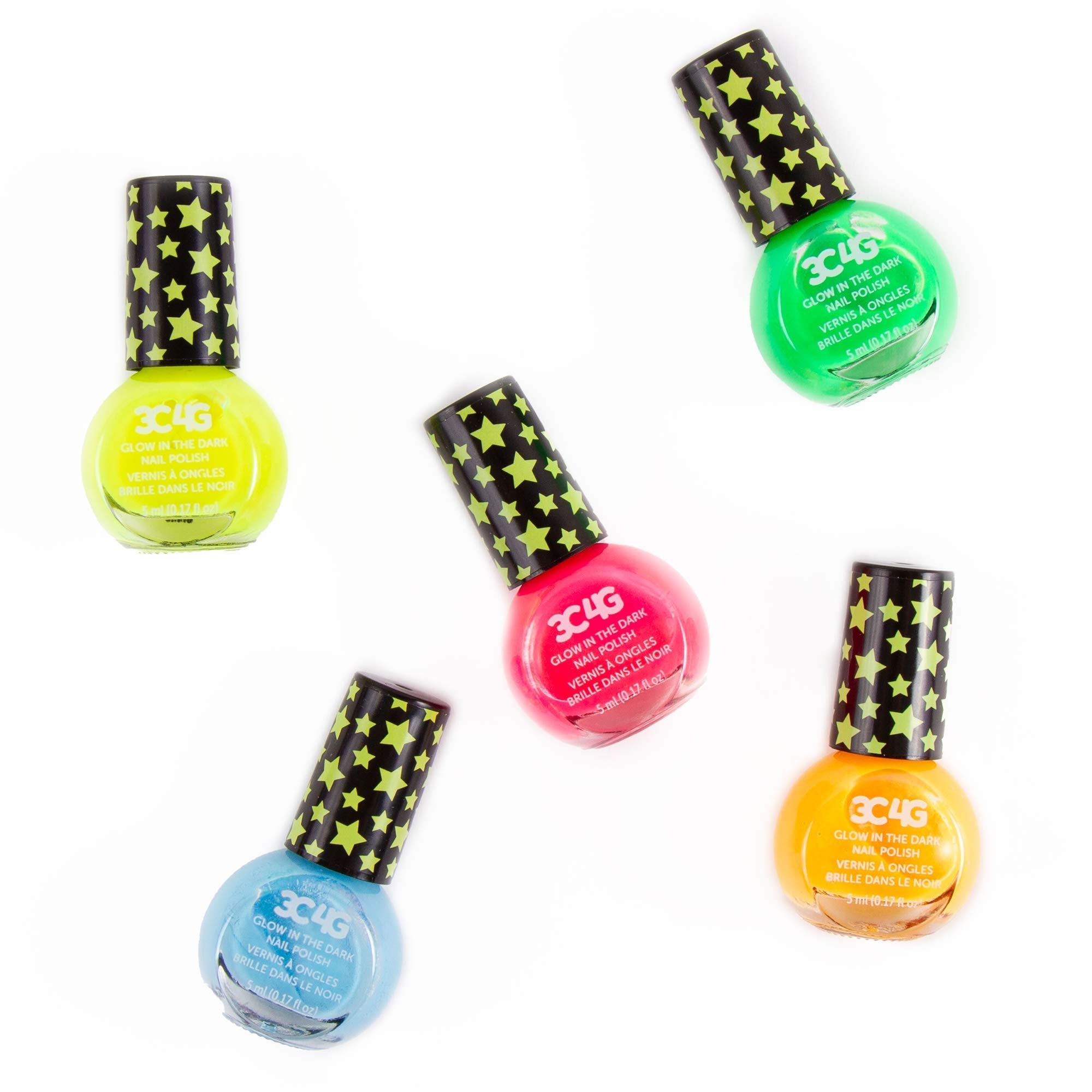 Glow in the Dark Nail Polish Set for Kids - 5 Neon Colors, Non-Toxic, Water-Based, Ages 8+ - 3C4G