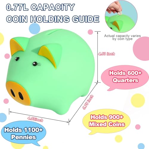 Glow in the Dark Piggy Bank for Kids - Unbreakable Plastic Coin Bank, 800 Coin Capacity, Safe for Toddlers Age 2+