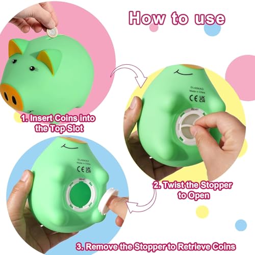 Glow in the Dark Piggy Bank for Kids - Unbreakable Plastic Coin Bank, 800 Coin Capacity, Safe for Toddlers Age 2+
