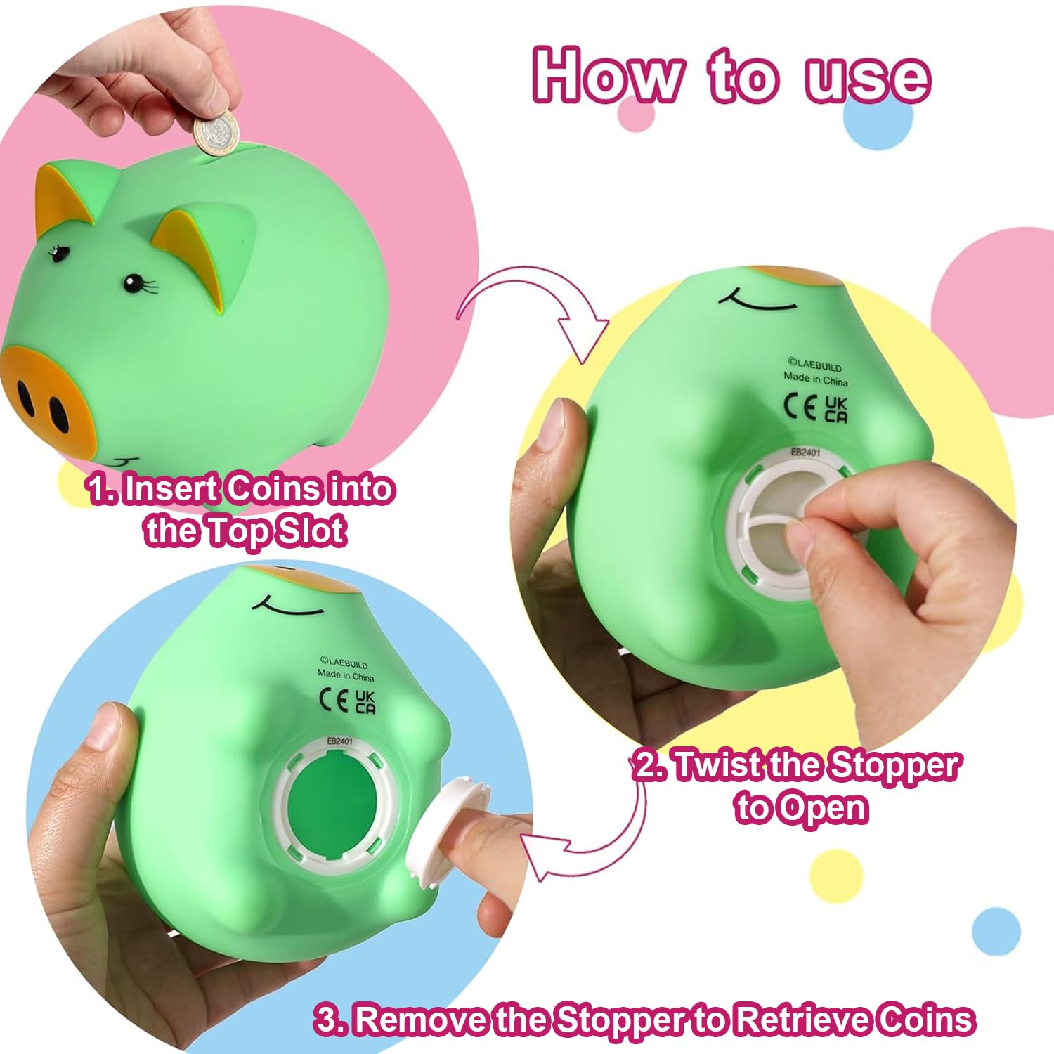 Glow in the Dark Piggy Bank for Kids - Unbreakable Plastic Coin Bank, 800 Coin Capacity, Safe for Toddlers Age 2+