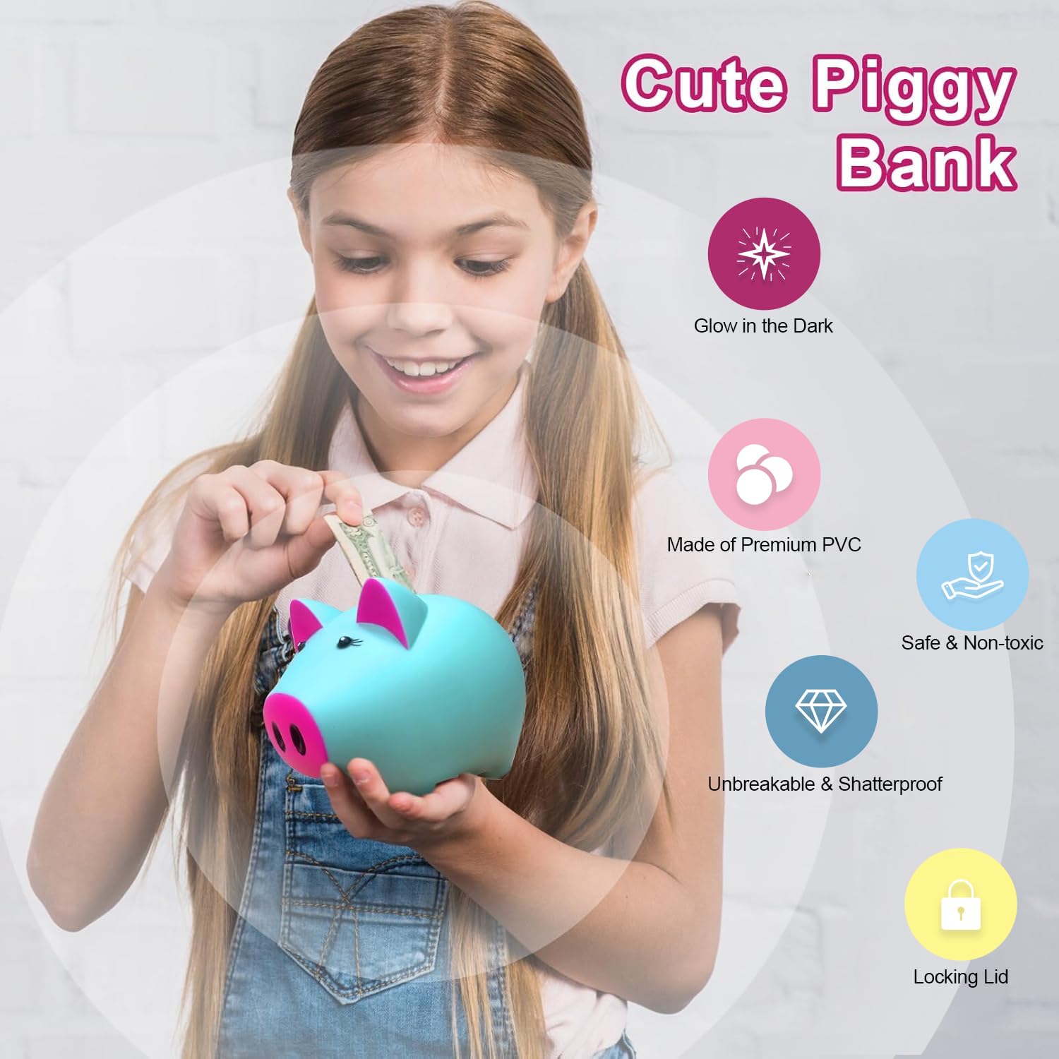 Glow in the Dark Piggy Bank for Kids - Unbreakable Plastic Coin Bank, Holds 800 Coins, Cute Savings Box for Toddlers Boys Girls