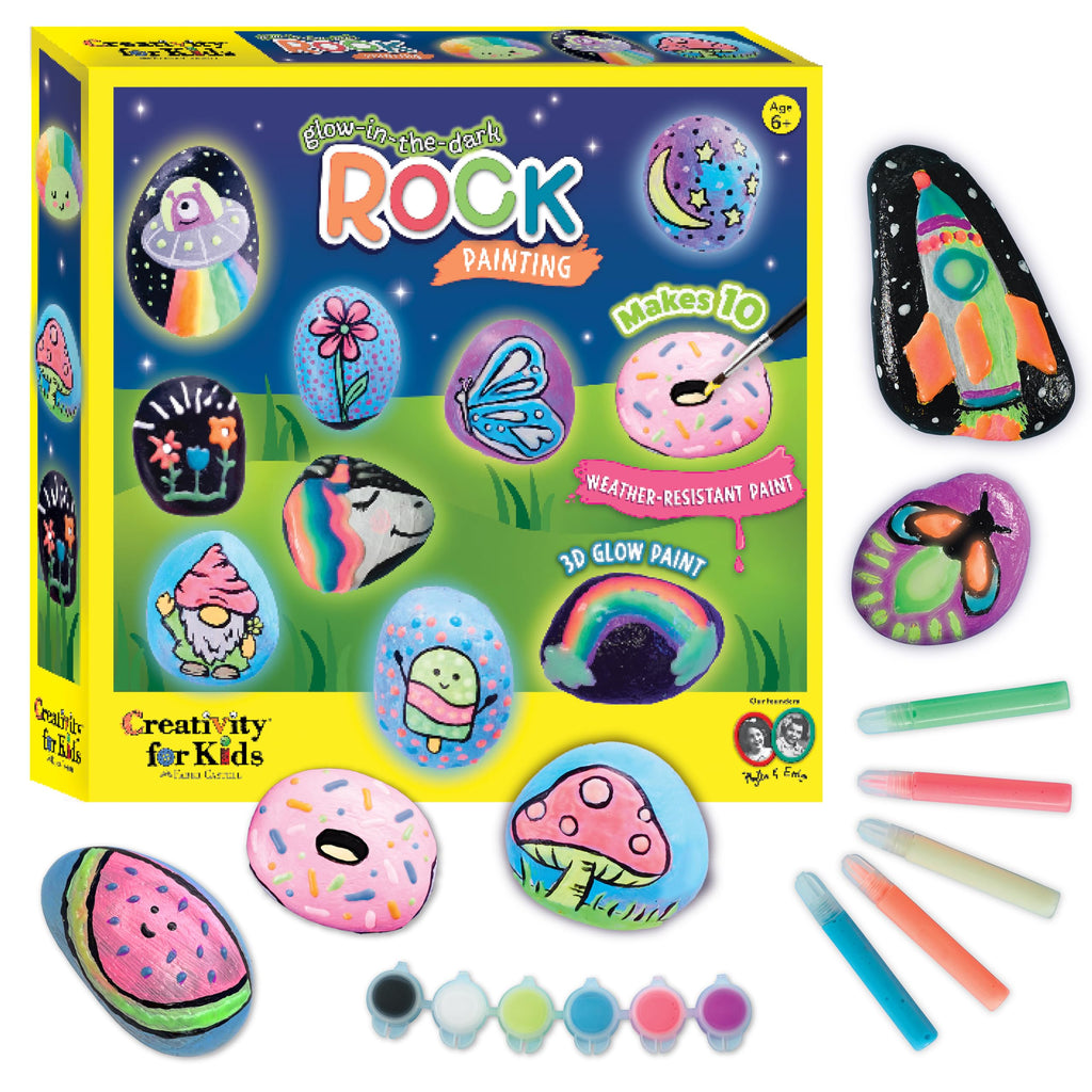 Glow-in-the-Dark Rock Painting Kit for Kids - 10 Rocks, Paints & Transfers