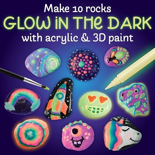 Glow-in-the-Dark Rock Painting Kit for Kids - 10 Rocks, Paints & Transfers
