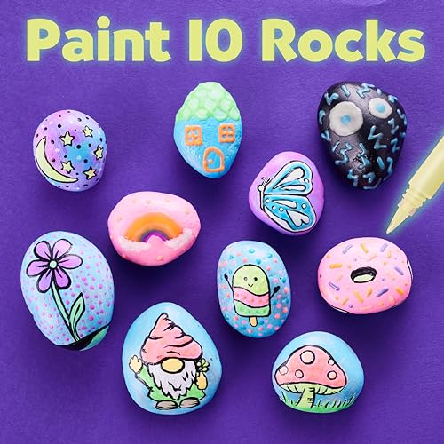 Glow-in-the-Dark Rock Painting Kit for Kids - 10 Rocks, Paints & Transfers
