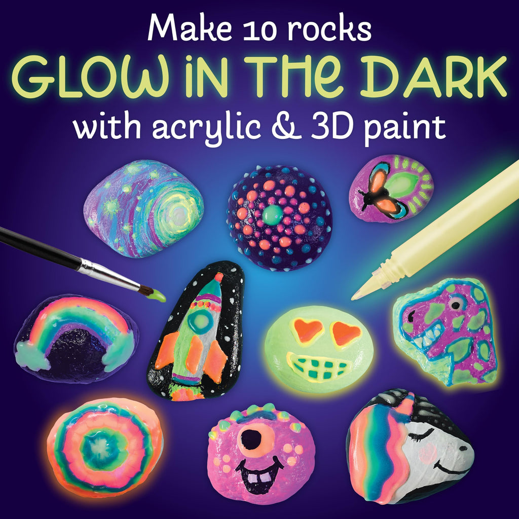 Glow-in-the-Dark Rock Painting Kit for Kids - 10 Rocks, Paints & Transfers