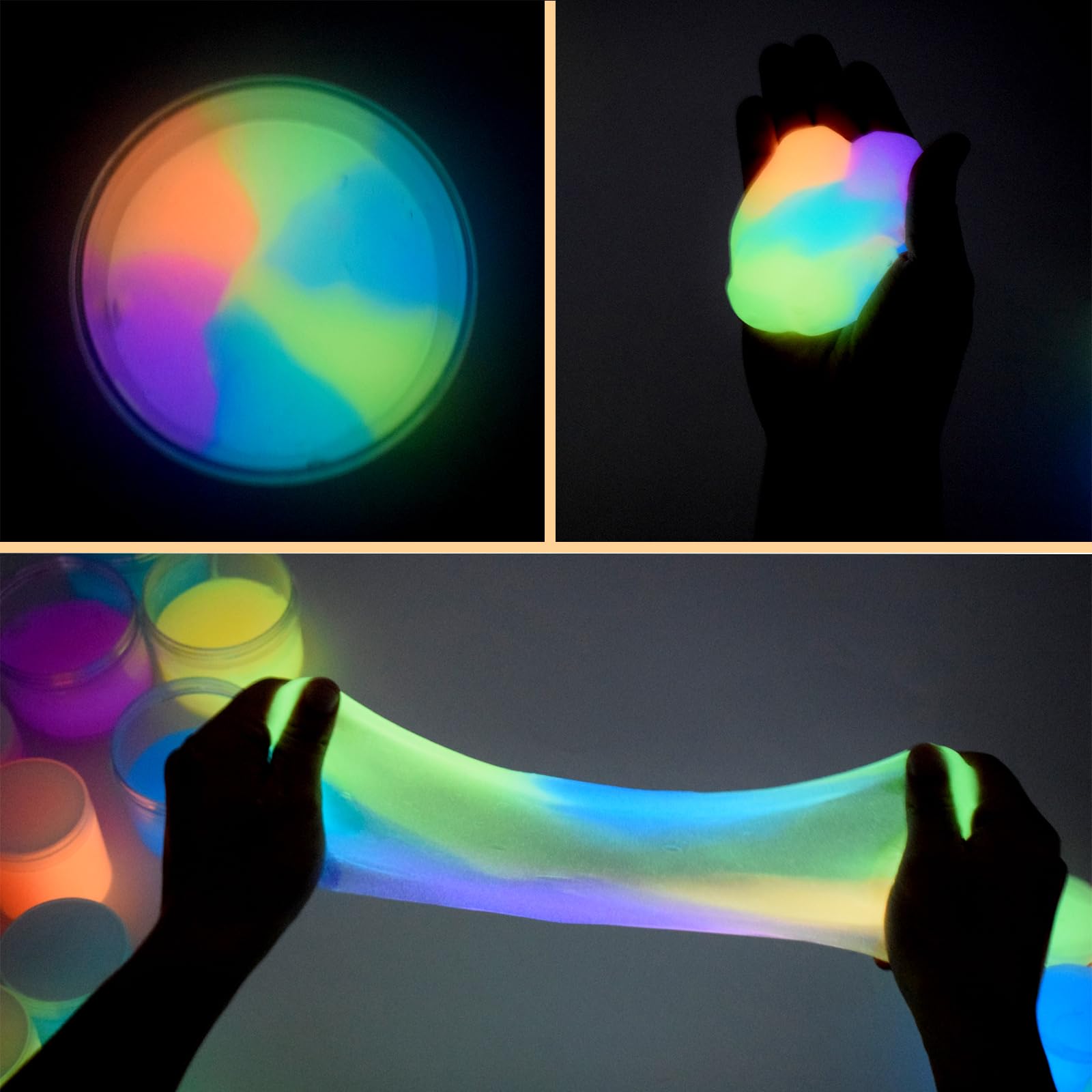 Glow in the Dark Slime Kit 12 Pcs – Neon Colors, Non-Sticky, Mess-Free with Rabbit Charms for Kids