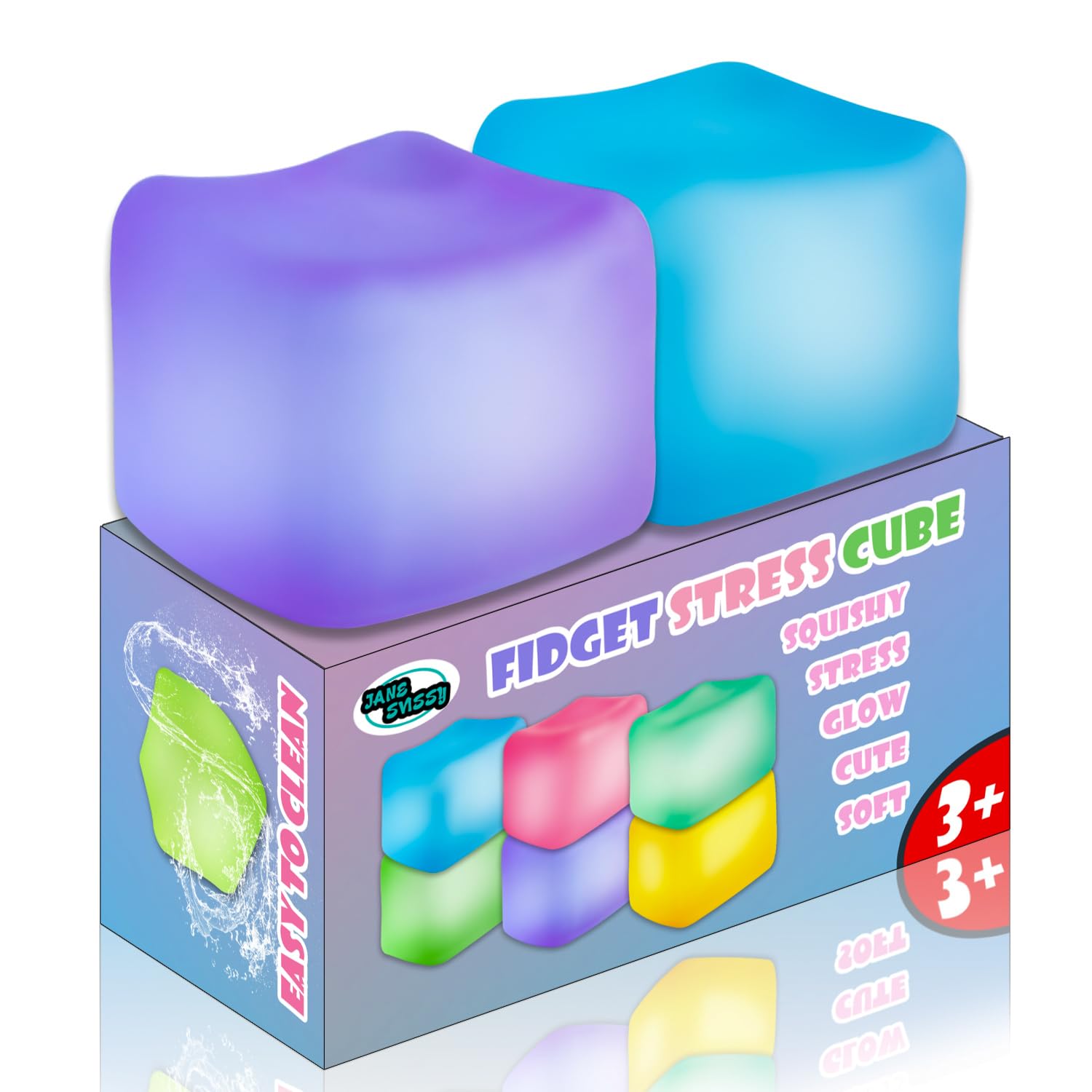Glow in the Dark Stress Cubes (2-Pack) – Blue & Purple Squishy Fidget Toys