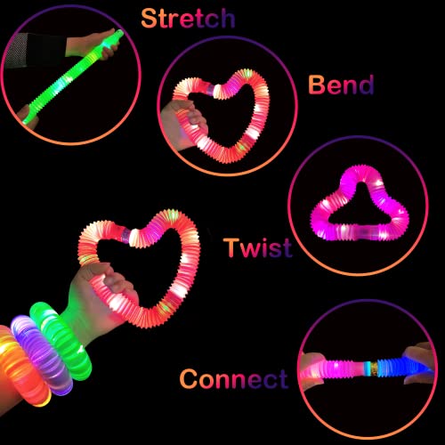 Glow Sticks 4th of July Party Favors for Kids 12-Pack with Fidget Pop Tubes - Neon Bracelets & Necklaces for Birthday, Camping, Dance