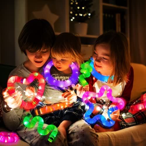 Glow Sticks 4th of July Party Favors for Kids 12-Pack with Fidget Pop Tubes - Neon Bracelets & Necklaces for Birthday, Camping, Dance