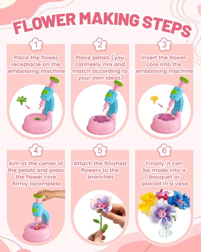 Glowsprout DIY Flower Garden Building Toy - 190+ Pieces Arts and Crafts Kit for Kids Ages 4-10, Pink