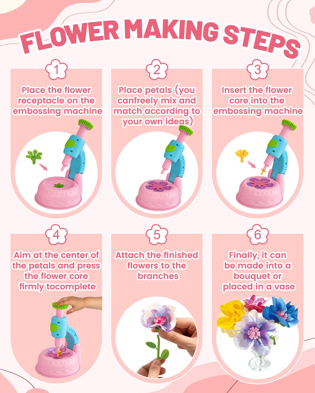 Glowsprout DIY Flower Garden Building Toy - 190+ Pieces Arts and Crafts Kit for Kids Ages 4-10, Pink
