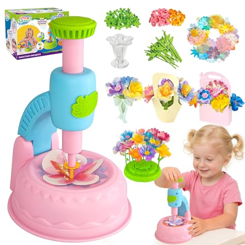 Glowsprout DIY Flower Garden Building Toy - 190+ Pieces Arts and Crafts Kit for Kids Ages 4-10, Pink