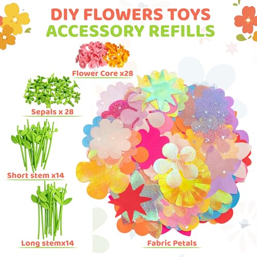 Glowsprout Fabric Flower Refill Kit - 180 Pieces for DIY Bouquets, Tulle & Organza, Ages 4-8