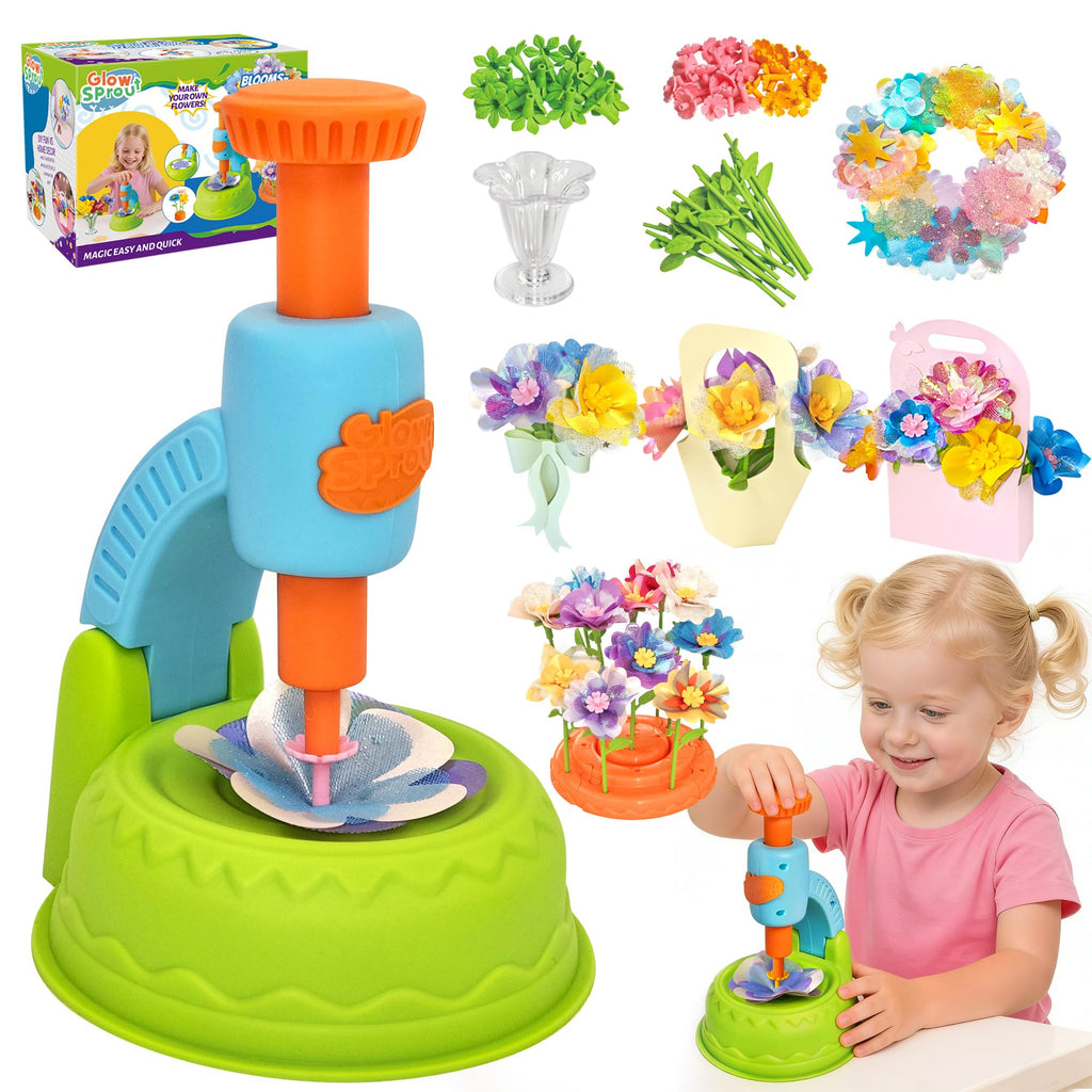 Glowsprout Flower Garden Building Toys for Kids - 190+ Piece DIY Arts and Crafts Kit (Blue)