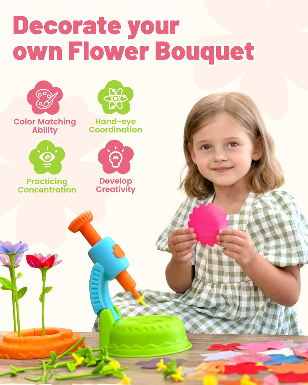 Glowsprout Flower Garden Building Toys for Kids - 190+ Piece DIY Arts and Crafts Kit (Blue)