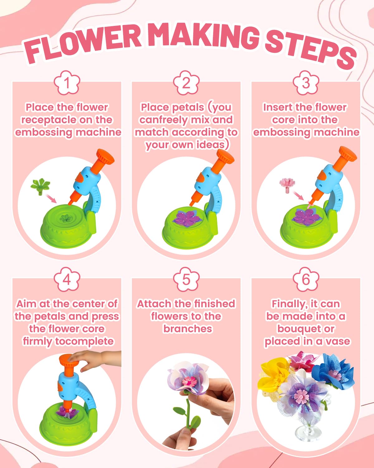 Glowsprout Flower Garden Building Toys for Kids - 190+ Piece DIY Arts and Crafts Kit (Blue)