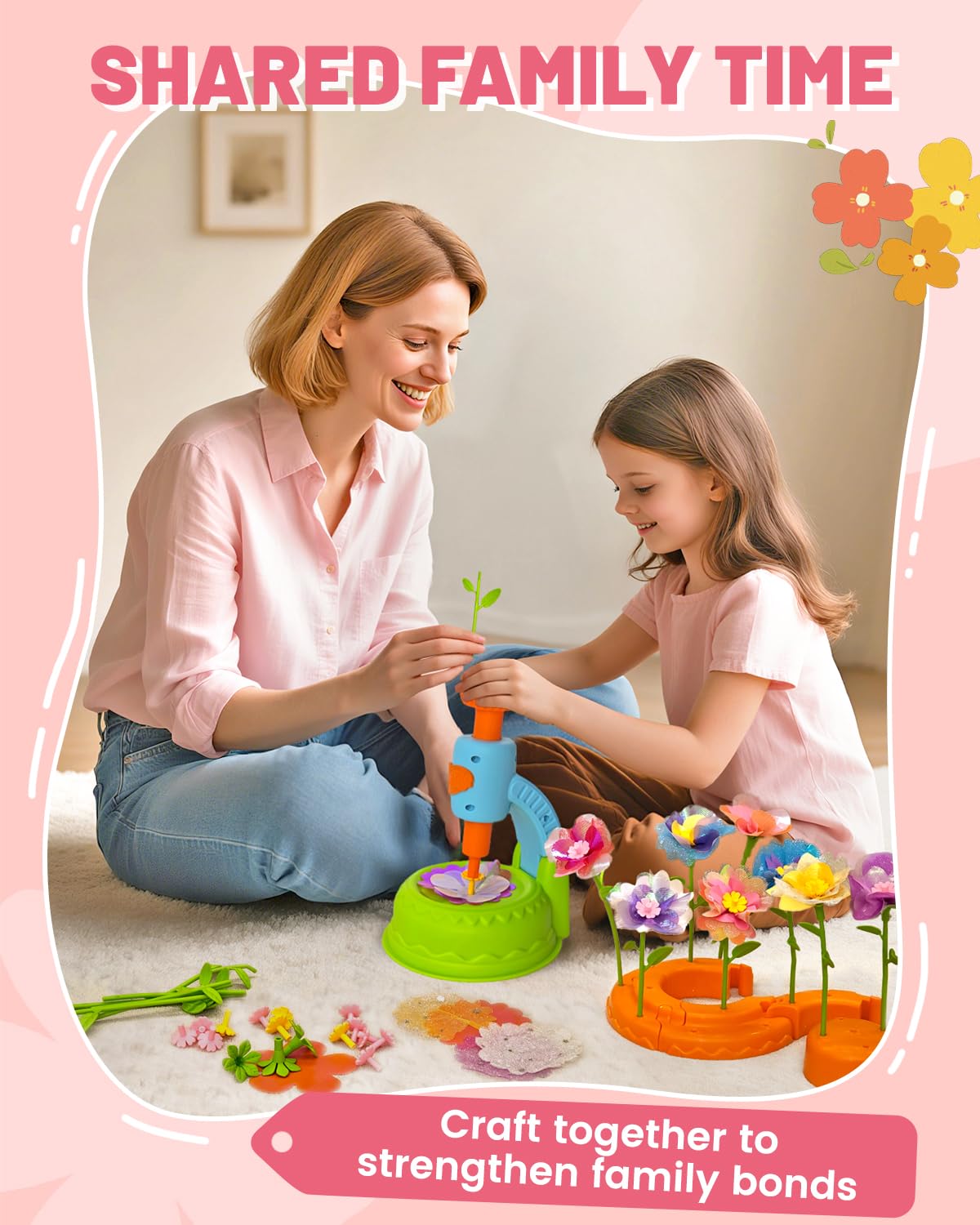 Glowsprout Flower Garden Building Toys for Kids - 190+ Piece DIY Arts and Crafts Kit (Blue)