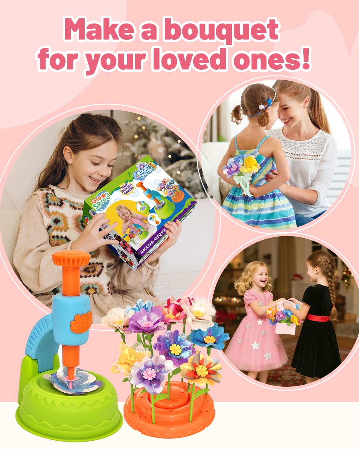 Glowsprout Flower Garden Building Toys for Kids - 190+ Piece DIY Arts and Crafts Kit (Blue)