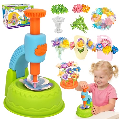 Glowsprout Flower Garden Building Toys for Kids - 190+ Piece DIY Arts and Crafts Kit (Blue)