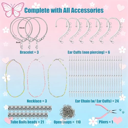 GO2HEJING 278-Piece Ocean Charm Bracelet Making Kit for Girls 8-12 – Includes Necklace, Ear Cuff, Temporary Tattoos, and Mermaid Craft Supplies