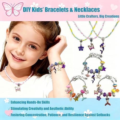 GO2HEJING 278-Piece Ocean Charm Bracelet Making Kit for Girls 8-12 – Includes Necklace, Ear Cuff, Temporary Tattoos, and Mermaid Craft Supplies