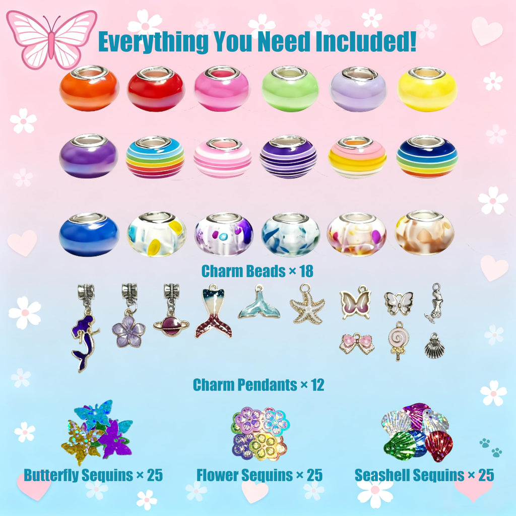 GO2HEJING 278-Piece Ocean Charm Bracelet Making Kit for Girls 8-12 – Includes Necklace, Ear Cuff, Temporary Tattoos, and Mermaid Craft Supplies