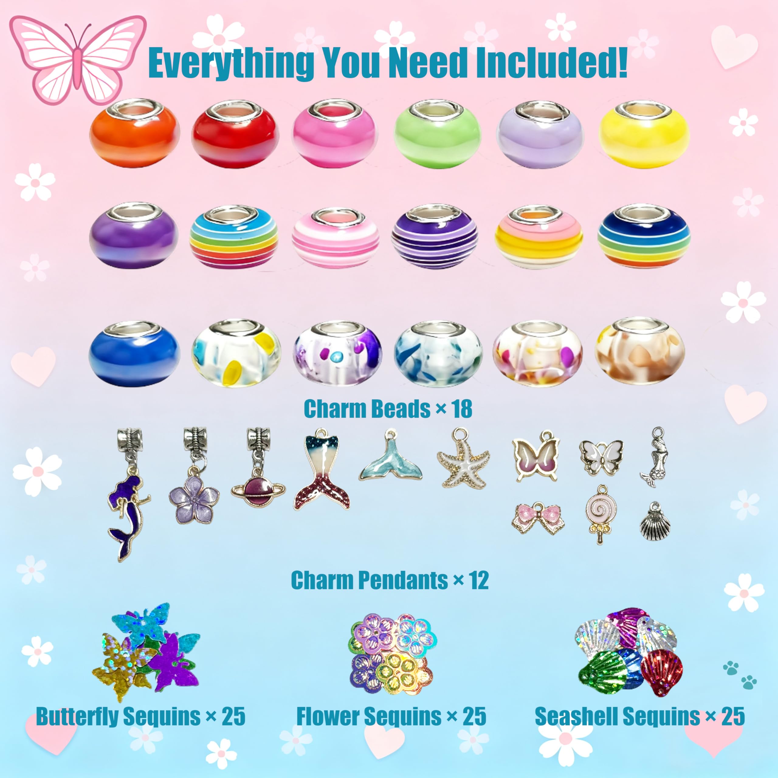 GO2HEJING 278-Piece Ocean Charm Bracelet Making Kit for Girls 8-12 – Includes Necklace, Ear Cuff, Temporary Tattoos, and Mermaid Craft Supplies