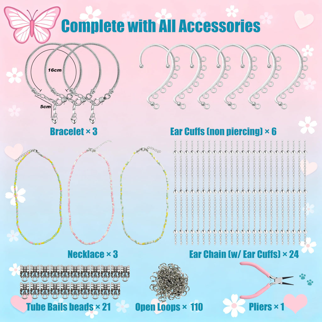 GO2HEJING 278-Piece Ocean Charm Bracelet Making Kit for Girls 8-12 – Includes Necklace, Ear Cuff, Temporary Tattoos, and Mermaid Craft Supplies