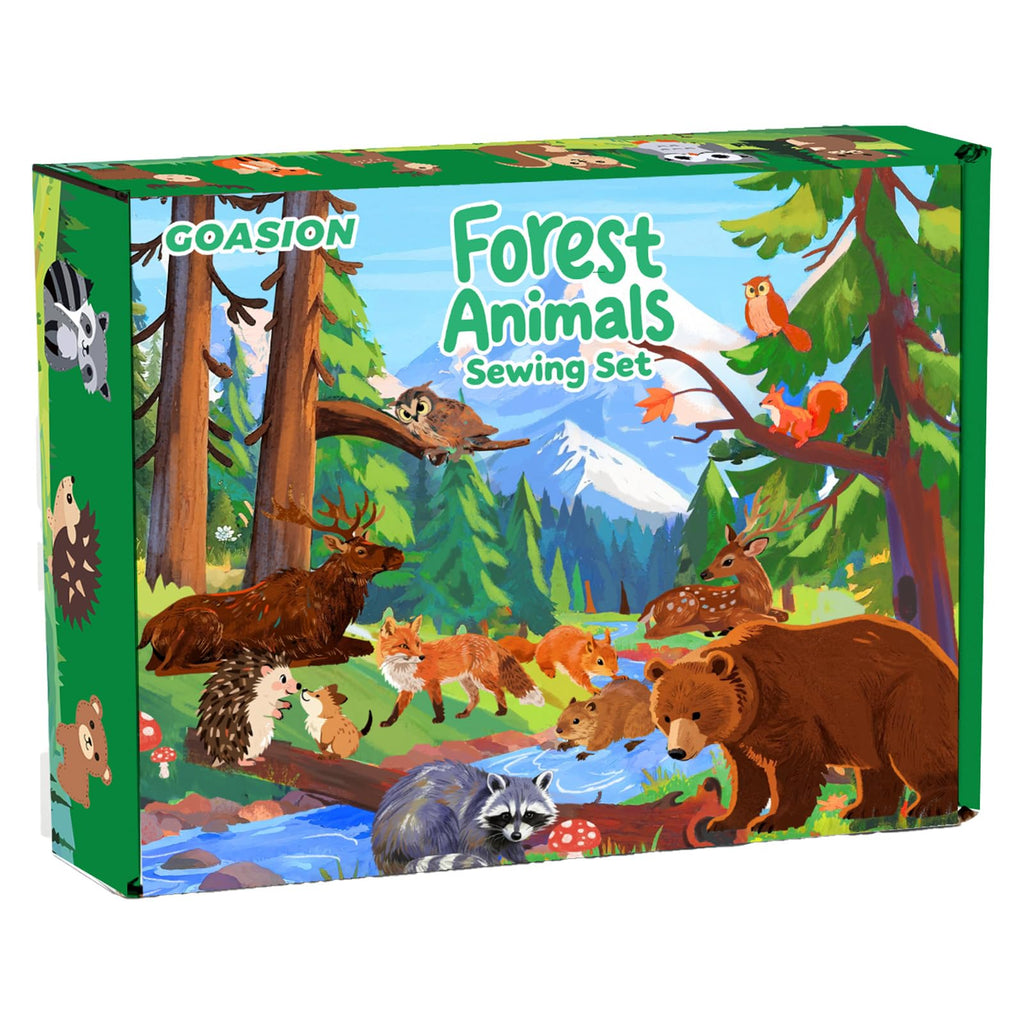 GOASION Woodland Animal Sewing Kit for Kids – Pre-Punched Felt Crafts, Beginner Sewing Set for Ages 8-12, DIY Backpack Charms and Ornaments