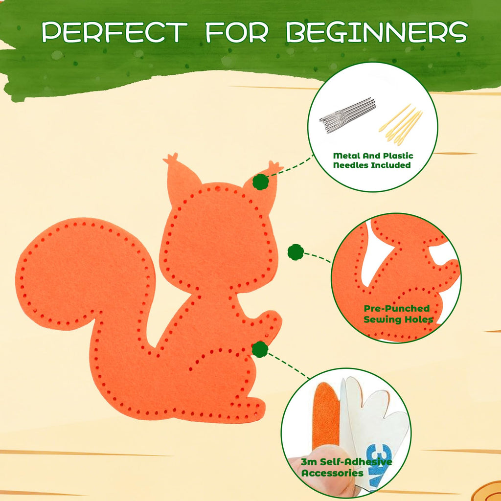 GOASION Woodland Animal Sewing Kit for Kids – Pre-Punched Felt Crafts, Beginner Sewing Set for Ages 8-12, DIY Backpack Charms and Ornaments