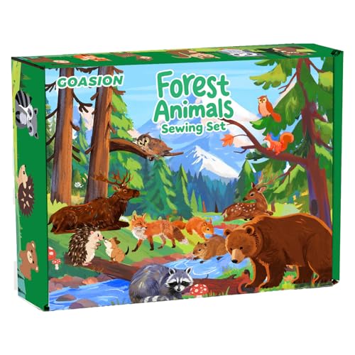 GOASION Woodland Animal Sewing Kit for Kids – Pre-Punched Felt Crafts, Beginner Sewing Set for Ages 8-12, DIY Backpack Charms and Ornaments
