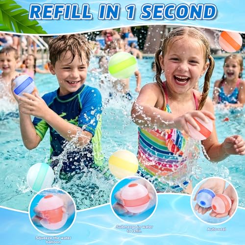 GoBene 6-Pack Reusable Water Balloons – Self-Sealing Silicone, Non-Magnetic, Quick Fill, Pool & Beach Toys for Kids Ages 3-12