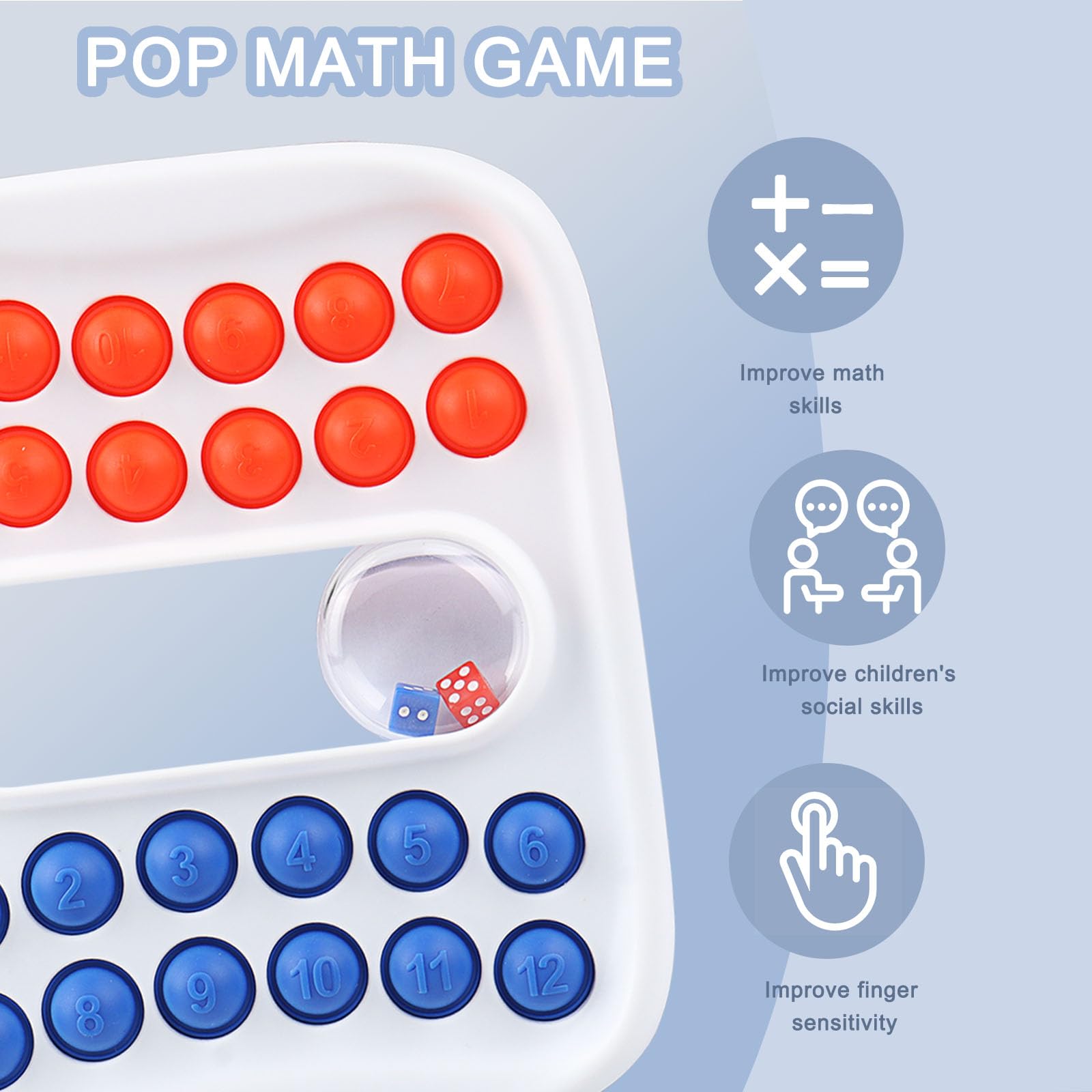 GoBene Math Pop It Dice Game – 2-Player Bubble Pop It Fun for Kids Ages 4-9