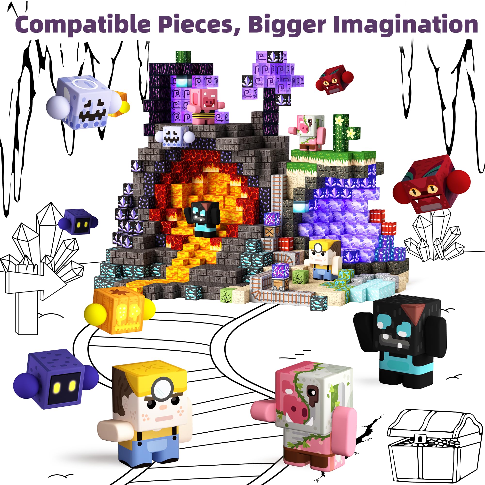 GobiDex 8-Pack Magnetic Action Figures – Block World Creatures STEM Toy for Kids